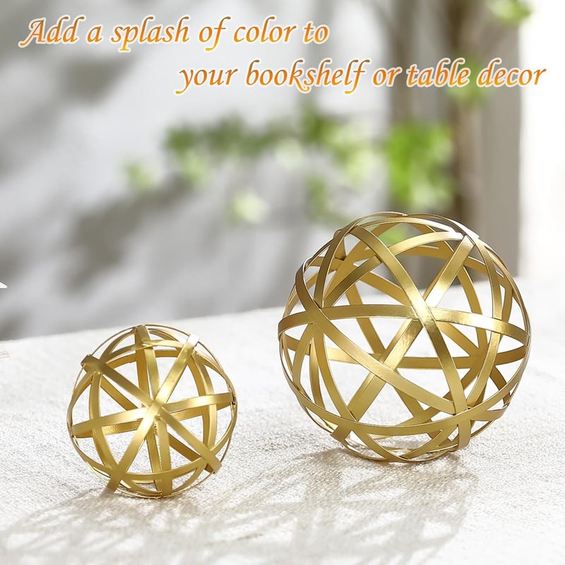 Mocome Gold Decorative Sphere, Metal Coffee Table Decor Sculpture, Modern Home Decor Accent for Tabletop, Centerpiece, Shelf Display- Elegant Metal Sphere Decor with Luxury Golden Finish - Image 5